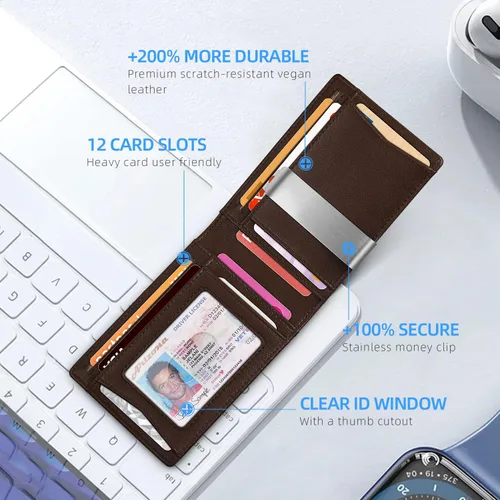 Vista 110 de Zitahli - Billeteras delgadas RFID para hombres, billetera de cuero flexible con clip de dinero, cartera minimalista con bolsillo frontal