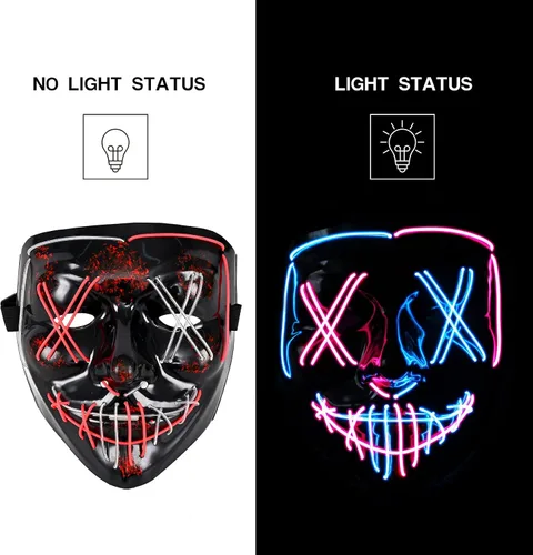Vista 4 de Máscara de Halloween máscara facial de Halloween con luz LED para festivales cosplay Halloween fiestas de máscaras carnaval regalos