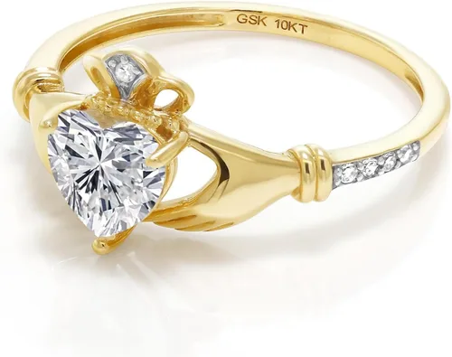 Vista 104 de Gem Stone King Anillo de compromiso claddagh celta irlandés de oro amarillo de 10 quilates con piedra preciosa en forma de corazón de 0.236 in