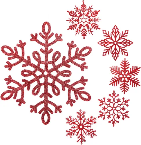 Vista 23 de Sratte Paquete de 12 adornos de copos de nieve grandes con purpurina de 12 pulgadas, decoración gigante de plástico para colgar en invierno