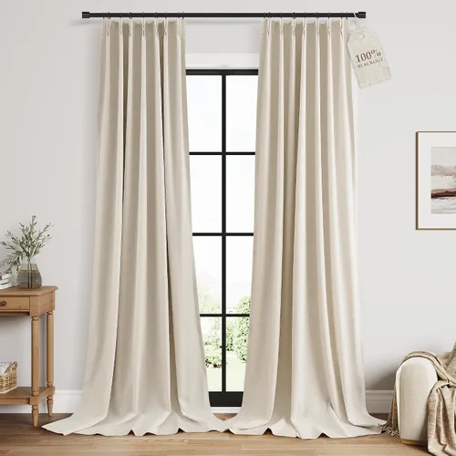 Vista 27 de Nanspring Cortinas plisadas de lino 100% opacas de 96 pulgadas de largo Natural