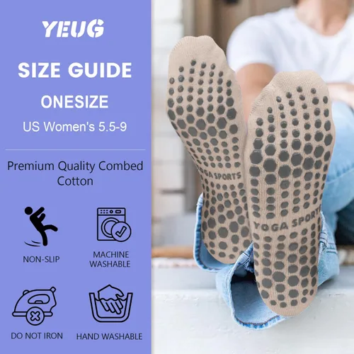Vista 6 de yeuG Calcetines de pilates antideslizantes con agarre para mujer, calcetines de agarre para yoga, ballet, entrenamiento descalzo, calcetines