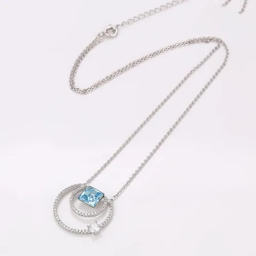 Vista 4 de XUPING Collar de cristal azul con colgante de piedra natal, collar brillante de cristal para mujeres y niñas, regalo de joyería de fiesta