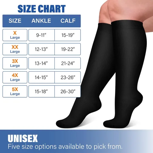 Vista 6 de CHARMKING 3 pares de calcetines de compresión de talla grande para mujeres y hombres, pantorrilla extra ancha de 15-20 mmHg, el mejor apoyo