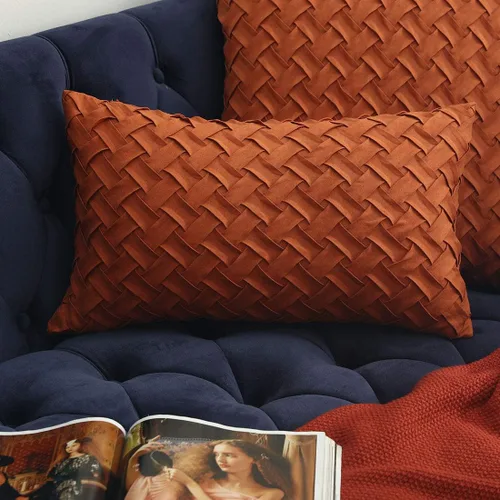 Vista 19 de vctops Funda de Almohada Decorativa con Patrón de Tejido de Canasta Boho, Gamuza Súper Suave, Funda de Cojín de Acento Cuadrada Sólida para Sillón