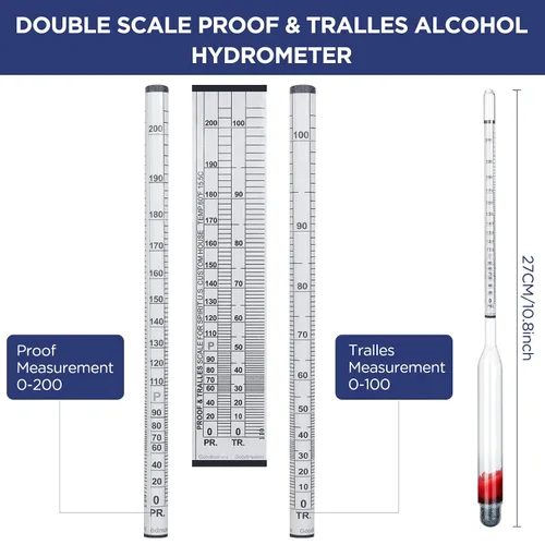 Vista 2 de 3 uds Hidrómetro de Vidrio Alcoholímetro Prueba 0-200 Prueba Hidrómetro de Alcohol Digital para Destilar Licor Moonshine, Blanco