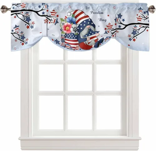 Vista 75 de Cortinas de cocina de Navidad, cenefa semitransparente ajustable con lazo, muñeco de nieve, copo de nieve, bolsillo para barra, tratamiento