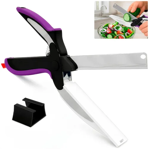Vista 11 de Tijeras de cocina 2 en 1 para alimentos, tijeras de tabla de cortar con Agarradera negra