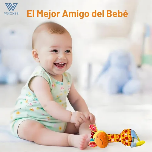 Vista 5 de Juguete Mordedor Sonajero para Bebé - Peluche Suave de Jirafa con Sonido Crujiente y Chillón, Agitador Sensorial para Recién Nacidos de 0-12 Meses