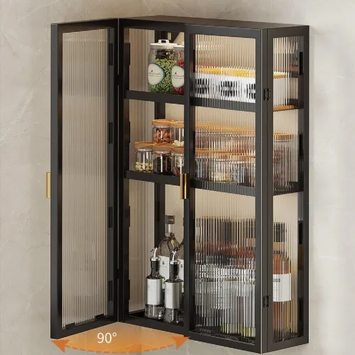 Vista 2 de Gdrasuya10 Organizador de armario colgante para montar en la pared, armario de cocina de metal con puertas acrílicas para comedor, cocina, baño