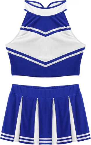 Vista 3 de Disfraz de cosplay para mujer, cuello alto, top corto con minifaldas plisadas, conjunto de traje de animadora