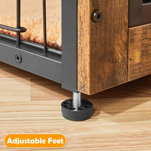 Vista 7 de Yaheetech Jaula para Perros de 40'' como Mueble con Cojín, Jaula de Madera para Perros con Puertas Dobles/Patas Ajustables, Mesa Lateral para Perros