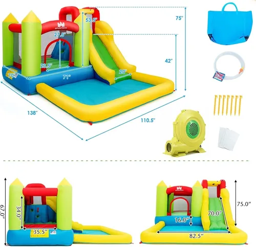 Vista 6 de Costzon - Casa inflable para niños, con tobogán acuático con pared de escalada, zona de salto, piscina pequeña, incluye bolsa de transporte de tela