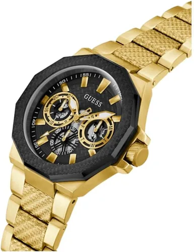 Vista 4 de GUESS Reloj multifunción texturizado dorado y negro, Oro, Classic