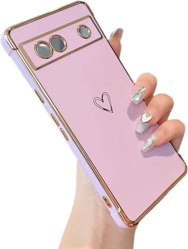 Vista 113 de ZTOFERA Funda diseñada para Google Pixel 7a, bonito diseño de corazones de amor con borde chapado y protección de lente de cámara, para Google Pixel