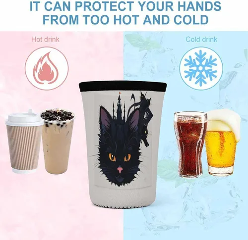 Vista 4 de Abstract Kitty Reusable Insulated Neoprene Iced Coffee Cup Sleeves 3 Sizes Diving Material Cup Durable Beverage Covers for Cold Coffee Tea Drinks