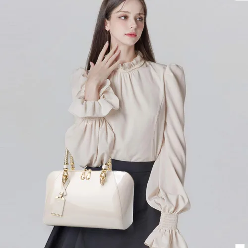 Vista 3 de ZiMing Bolsos de cuero de charol brillante para mujer, bolso con asa superior, bolso elegante, bolso de mano mediano, bolso de hombro