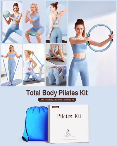 Vista 2 de Kit de Pilates para mujeres para entrenamiento en casa, equipo de Pilates juego de anillo y pelota con 3 bandas de resistencia de tela, pelota