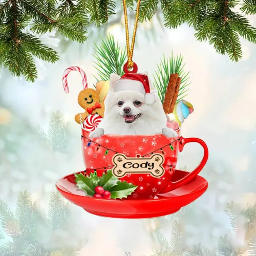 Vista 43 de NAZENTI Adorno personalizado de Alaskan Malamute en taza roja, adorno de Navidad personalizado para perros amantes de las mascotas, colgante
