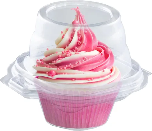 Vista 2 de Contenedores individuales para cupcakes (paquete de 100) Cajas de plástico transparente desechables para cupcakes Soporte individual