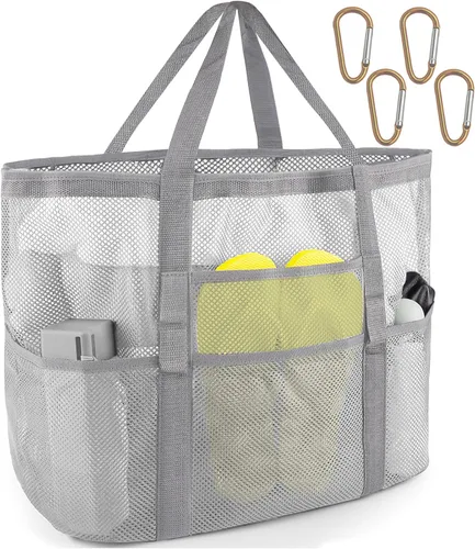 Vista 13 de SRISE Mesh Beach Bag - Large Beach Tote Bag for Family Beach Bag for Toys & Vacation Essentials Negro