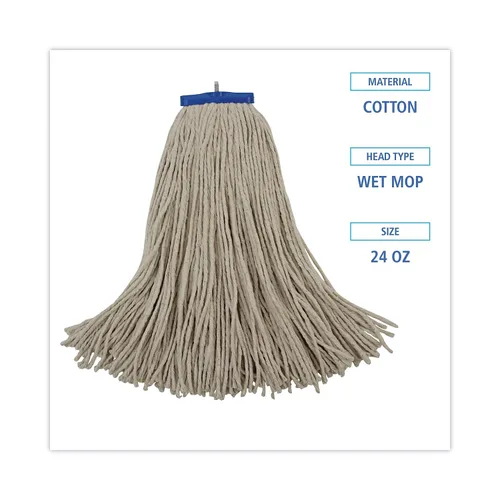 Vista 2 de Boardwalk BWK724CCT Cabeza de trapeador húmedo de algodón plano de corte de 24 oz. - Blanco (12/caja)