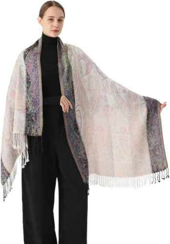 Vista 3 de Bufanda Pashmina para mujer, diseño de arcoíris, colorido, suave, ligero, chal de boda Lima Rainbow Ny041-3