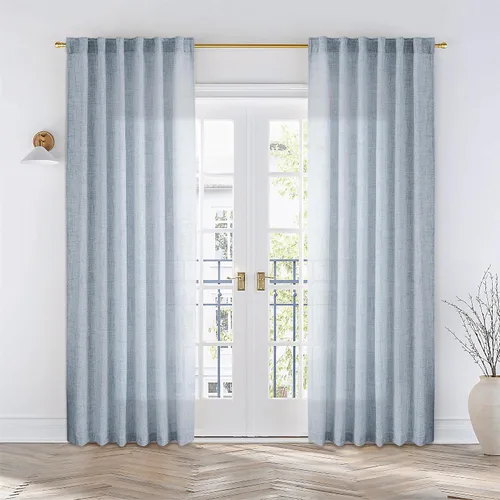 Vista 38 de Cortinas de Lino Natural Color Crema de 84 Pulgadas de Largo para Sala de Estar, Juego de 2 Paneles de Lino Texturizado con Trabillas Traseras