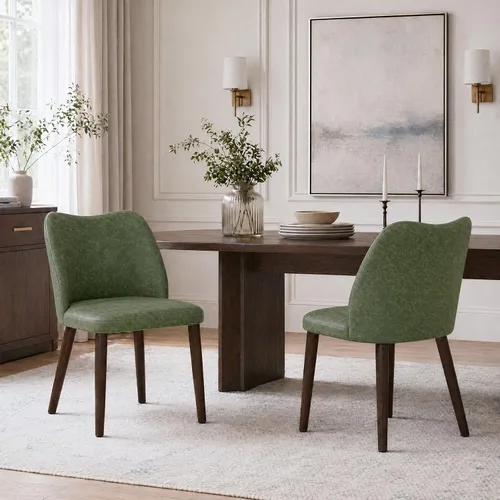 Vista 11 de MALOL Juego de 4 sillas de comedor, sillas de cocina tapizadas de tela con respaldo curvo, asiento acolchado y patas de madera maciza, silla