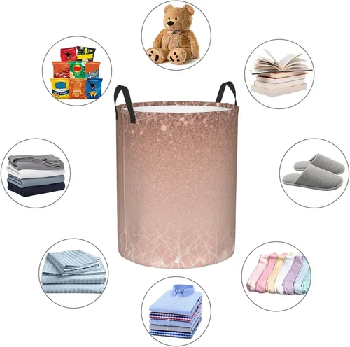Vista 6 de Cesta circular con estampado de oro rosa, impermeable, cesta organizadora de lavandería, con asas, para ropa, juguetes, pequeña