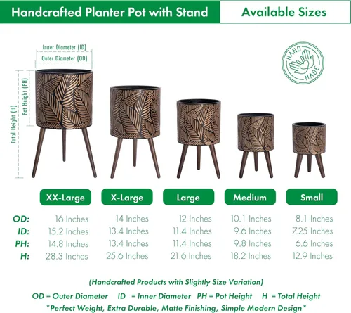 Vista 3 de D'vine Dev Maceta de 12 pulgadas con soporte, maceta alta de mediados de siglo con patas para plantas de interior, grande, bronce/gris, 88-L-C-6