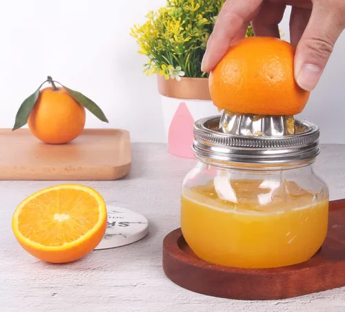 Vista 6 de Mason Jar - Tapa exprimidora de acero inoxidable (2 piezas), escariador de cítricos para tarro Mason de boca ancha, exprimidor de limón, exprimidor