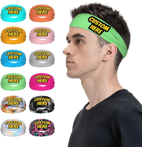 Vista 32 de Diadema deportiva personalizada para añadir cualquier foto texto, logotipo, personalizable, bandas elásticas que absorben la humedad para mujeres