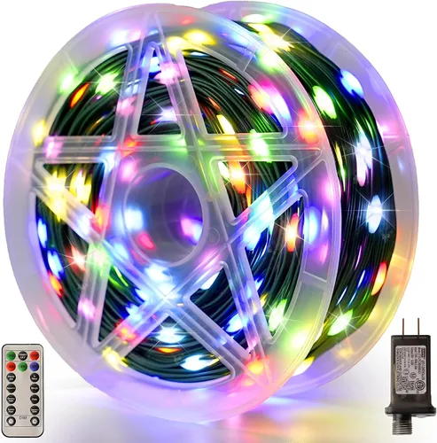 Vista 12 de Luces de Navidad 600 LED de 196 pies, IP67 impermeables, luces para árbol de Navidad con 8 modos, tira de luces para exteriores con temporizadores