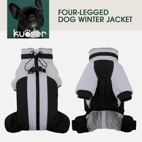 Vista 3 de Kuoser Abrigo de invierno para perro, chaqueta cálida impermeable, suave forro polar acolchado Ropa para perros con cremallera trasera fácil