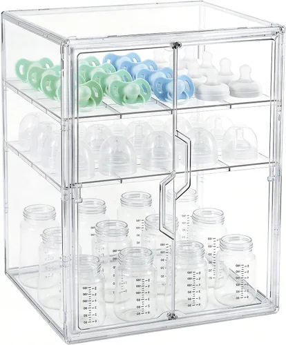 Vista 10 de ERTIUANIO Organizador de biberones – Contenedor organizador de botellas de acrílico de 3 niveles, organizador de estación de botellas de plástico