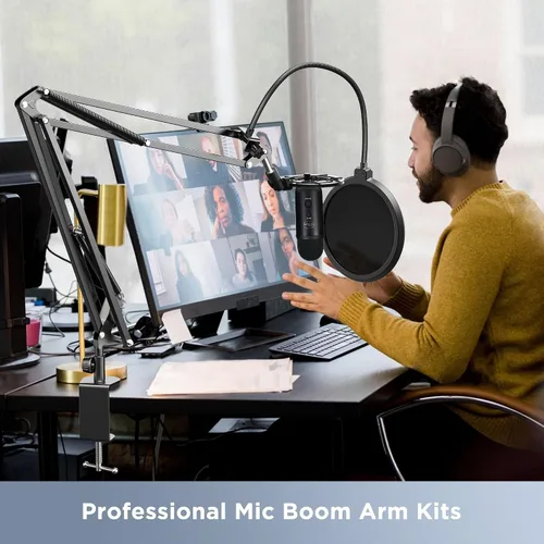 Vista 8 de Bietrun Soporte de escritorio con brazo de micrófono con soporte de choque y filtro pop para Blue Yeti/Snowball/Hyperx Quadcast/Shure MV7/SM7B/RODE