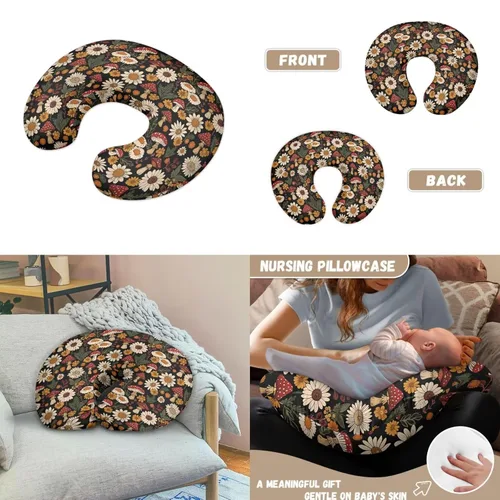 Vista 2 de Funda para tumbona de bebé floral de hongos bohemios y funda de almohada de lactancia, 2 piezas, ovalada, reloj de arena, rectangular, para moisés