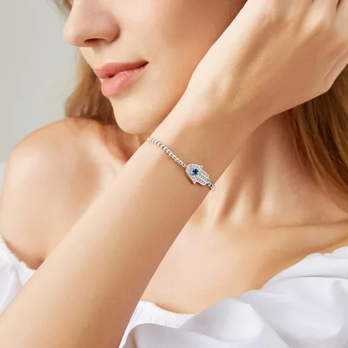Vista 8 de Evil Eye Bracelets Hamsa Bracelet - 18K Gold Plated Adjustable Eye of Protection Bracelet Silver Evil Eye Amulet ojo Bracelet Gold Evil Eye Jewelry
