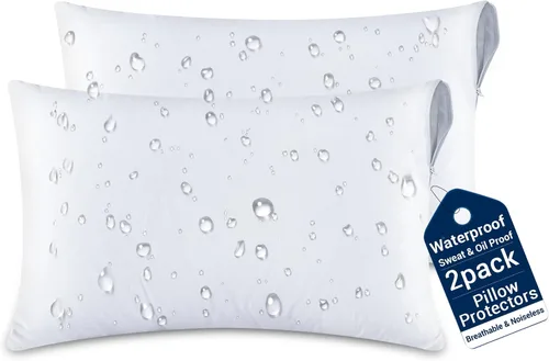 Vista 11 de SheRest Juego de 4 protectores de almohada ultra suaves impermeables de tamaño estándar, fundas transpirables y silenciosas con cremallera, fundas a