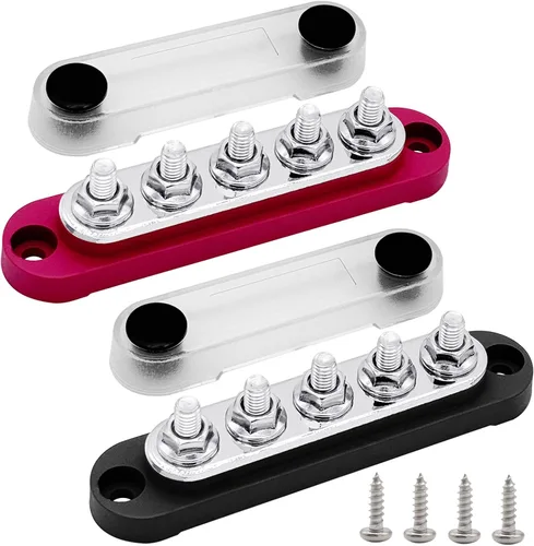 Vista 12 de Ampper 2 pernos M6 Bloque de distribución de energía Barra colectora 5 x #8 Rojo & negro