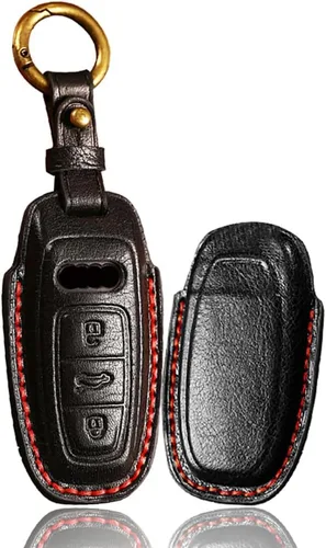 Vista 11 de ontto Funda de cuero para llave de entrada sin llave con protección completa, compatible con Audi A4 Q7 Q5 TT A3 A6 negro (tipo A)
