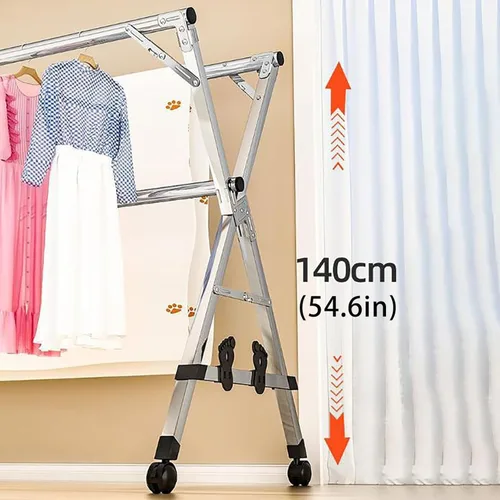 Vista 3 de Stainless Steel Clothes Drying Rack – Standing Garment Rack，Portable and Foldable, Adjustable Length, Easy to Move,for Laundry Rooms, Utility Rooms