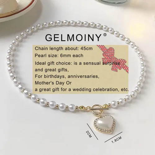 Vista 5 de GELMOINY Collares de perlas para mujer, collar de perlas de imitación de 0.23 pulgadas, collar de perlas de corazón chapado en oro de 14 quilates