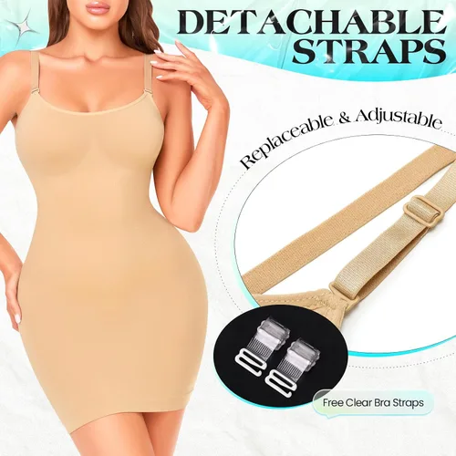 Vista 2 de Vestido de mujer para debajo de los vestidos, moldeador de abdomen, moldeador de cuerpo completo, sin costuras, tirantes delgados