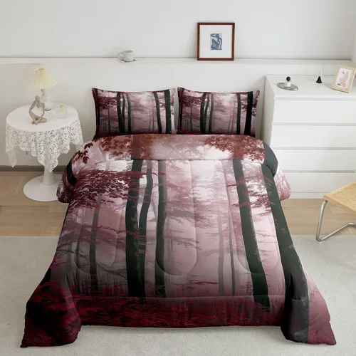 Vista 13 de Erosebridal Juego de ropa de cama con inserto de edredón de árbol brumoso para temporada de otoño, juego de edredón místico con niebla y naturaleza