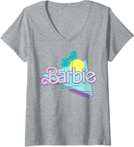 Vista 6 de Barbie Camiseta con cuello en V y logotipo de Barbie de los años, Negro