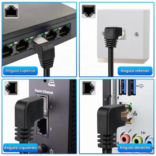 Vista 4 de Cable de extensión Ethernet Cat 6, paquete de 5 unidades, múltiples ángulos (arriba/abajo/izquierda/derecha/recto), adaptador de cable de conexión