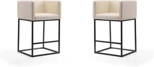 Vista 8 de Manhattan Comfort Embassy - Taburete de bar de metal gris y negro de 34 pulgadas