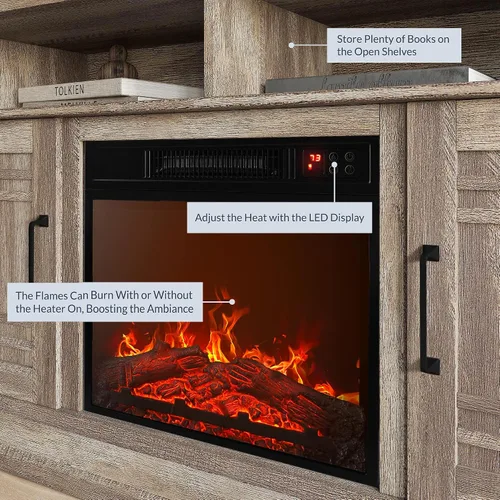 Vista 4 de BELLEZE Mueble TV, 48 pulgadas, con chimenea eléctrica funcional de 18 pulgadas, moderno, para TV de máx. 50 pulgadas, estantes abiertos y armarios